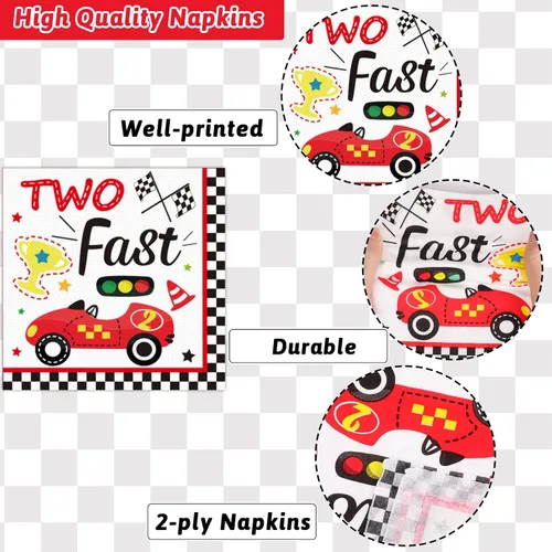 Miniatura 3 de 96 piezas de platos y servilletas Two Fast, decoraciones para fiestas de autos de carreras Racing 2 Fast, juego de platos y servilletas