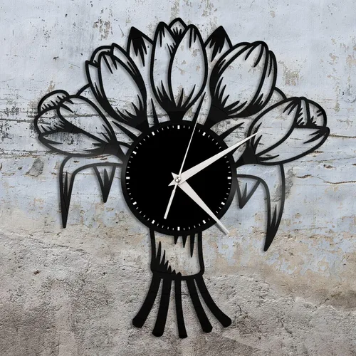 Tulipanes Flores Vinilo Reloj de Pared Vintage Hogar Dormitorio Oficina Guardería Decoración Vintage Diseño Oficina Bar Habitación Decoración del