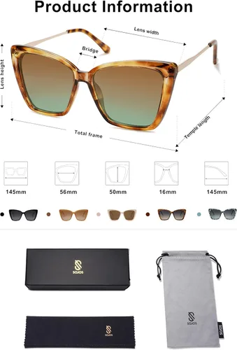 Miniatura 5 de SOJOS Gafas de sol polarizadas de moda para mujer, retro, de gran tamaño, cuadrado, ojo de gato, gafas de sol con protección UV SJ2206