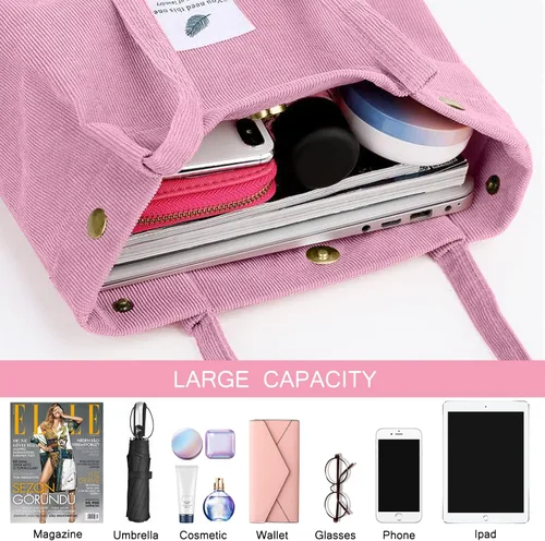 Miniatura 46 de Ayieyill - Bolsa de pana para mujer y niña, con correa de lona para colgar al hombro, bolsa con bolsillo