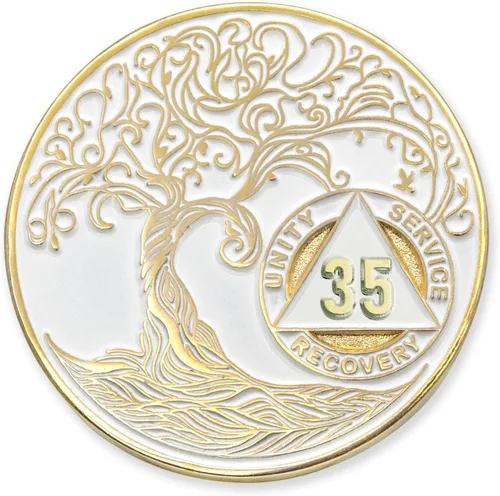 Miniatura 236 de 20 Year Sobriety Mint Twisted Tree of Life - Medallón de recuperación AA chapado en oro, fichas y fichas, color negro