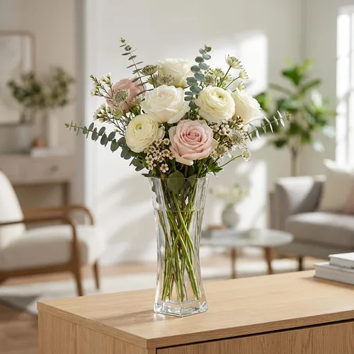 Miniatura 7 de WGVI Twist Bouquet Vase, 3.5" W, 9.25" H, Clear Square Block Gathering Hurricane Glass Floral Container, Centerpiece, Home Wedding Event Decor, 1