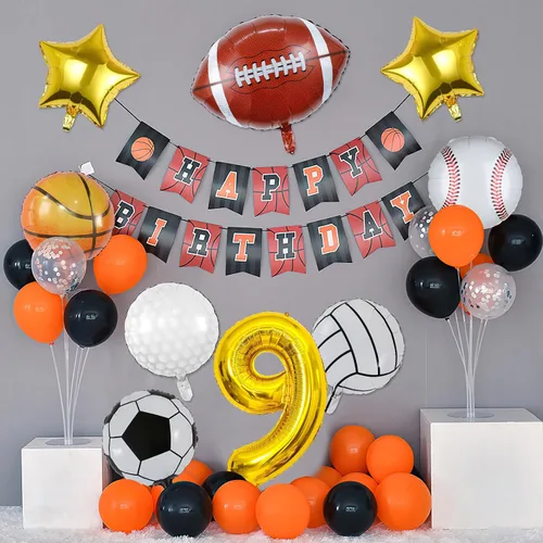 Miniatura 5 de 9 globos deportivos, fútbol, baloncesto, béisbol, voleibol, golf y fútbol, globo de aluminio de Mylar con número de cumpleaños deportivo