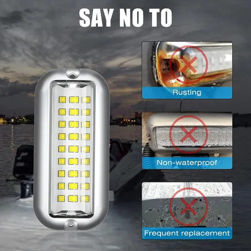 Miniatura 7 de BASIKER BS1 - Luz LED marina para barco (2 x 1200 lm, 27 LED), 10-36 V, acero inoxidable 316, IP68, aire o bajo el agua, montaje en superficie