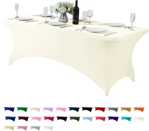 Miniatura 36 de Mantel de elastano para mesas de 4, 6 u 8 pies, mantel elástico universal ajustable para fiestas, banquetes, bodas y eventos - Verde manzana
