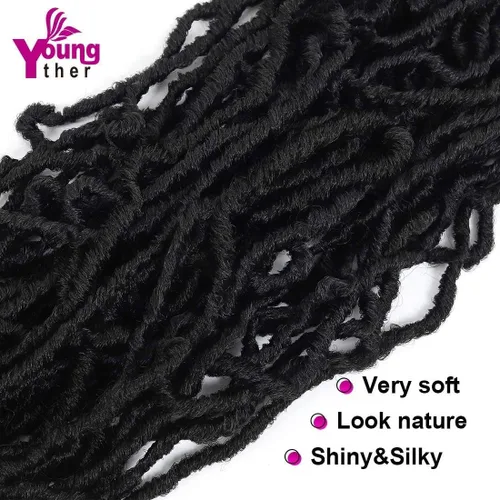 Miniatura 4 de Youngther Cabello sintético de ganchillo de 24 pulgadas, 6 unidades, 84 soportes, extensibles, cabello de ganchillo suave de diosa, cabello 1b