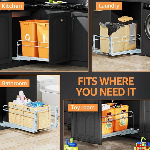 Miniatura 8 de Cubo de basura doble extraíble debajo del gabinete con kit de montaje de puerta, bote de basura debajo del fregadero para cocina con toboganes