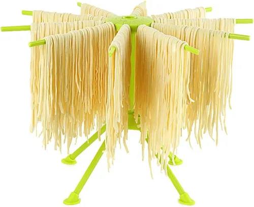 Miniatura 11 de Secador de pasta plegable Ourokhome, secador de espaguetis caseros de plástico con 10 brazos, colgador de fideos plegable para la cocina, estable