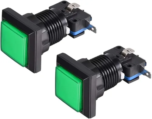 Miniatura 7 de uxcell Botón pulsador de juego 34x34 cuadrado 12V LED iluminado interruptor de botón con micro interruptor para videojuegos arcade azul 2 unids