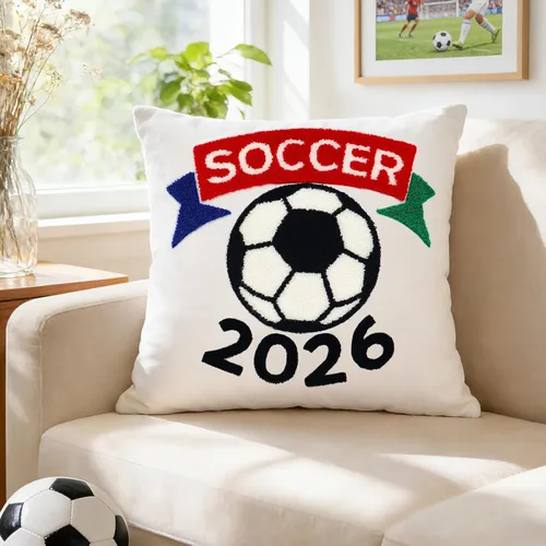 Fundas de almohada decorativas de 18 x 18 pulgadas, 1 unidad para fanáticos del fútbol mundial 2026, fundas de almohada bordadas para sofá,