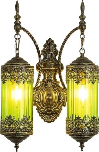 Miniatura 11 de VitaLink Aplique de pared rústico de cristal vintage con 2 luces y estilo gótico antiguo, lámpara de pared retro de mediados de centro, lámpara