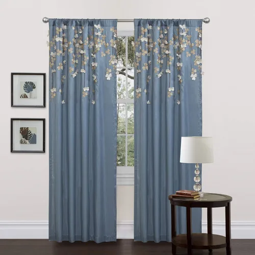 Lush Decor Flower Drops Panel de Cortina para Ventana con Filtro de Luz Individual 42" W x 84" L Azul - Cortinas Florales para Dormitorio - Cortinas