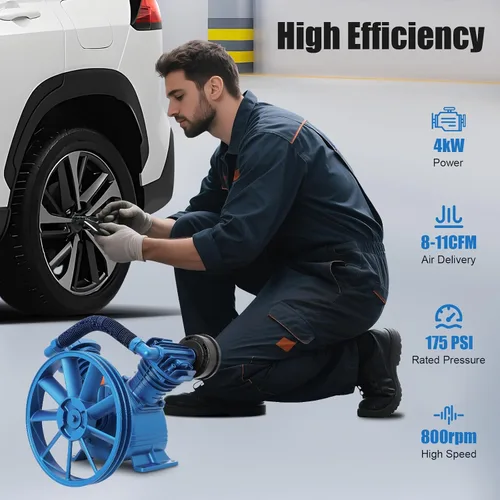 Miniatura 4 de Cabezal de bomba de compresor de aire de doble cilindro de 175PSI 5.5HP, 21CFM V Tipo Doble Etapa Universal de Bajo Consumo de Energía Motor
