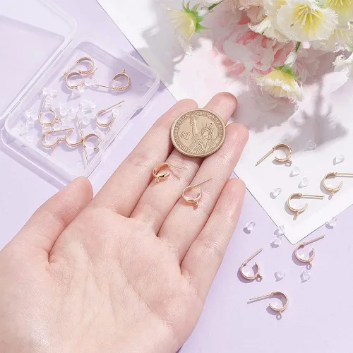 Miniatura 3 de BENECREAT 16 piezas de aretes chapados en oro de 18 quilates, gancho de latón con bucles verticales, 40 tuercas de plástico para joyería de madre