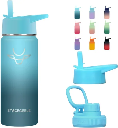 Botella de agua aislada al vacío para niños con tapa con pajilla, termo de acero inoxidable para niños y niñas, a prueba de fugas, ligera,