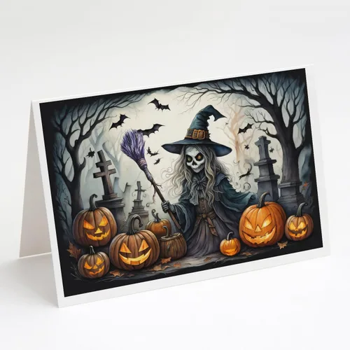 Miniatura 68 de Caroline's Treasures DAC2223GCA7P - Tarjetas de felicitación y sobres de Halloween espeluznantes de gato negro, paquete de 8 tarjetas en blanco