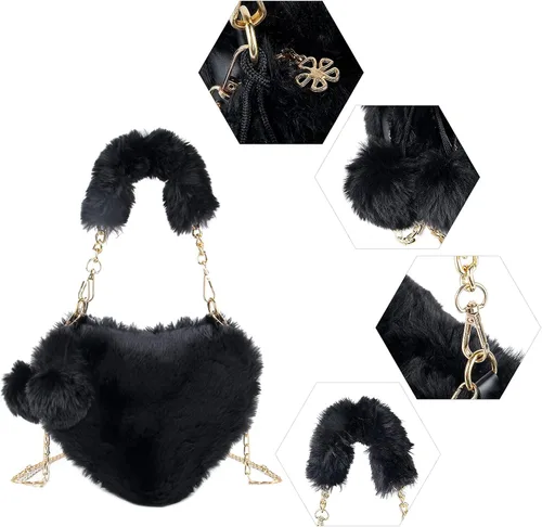 Miniatura 2 de SUKUTU Faux Fur Purse Women's Heart Shaped Evening Handbags Small Cute Phone Crossbody Bag Clutches for Girls