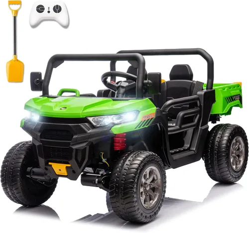 Miniatura 9 de Sopbost Juguetes de paseo de 24 V para niños grandes, camión volquete de 2 plazas con motores de 4 x 75 W, lado a lado, UTV para niños con ruedas