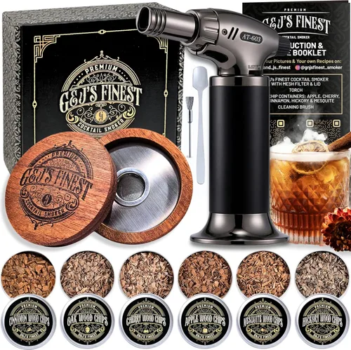 Kit ahumador para whisky | Kit ahumador para cócteles | Kit ahumador para bourbon | Kit ahumador para cócteles a la antigua con antorcha de 3 Negro