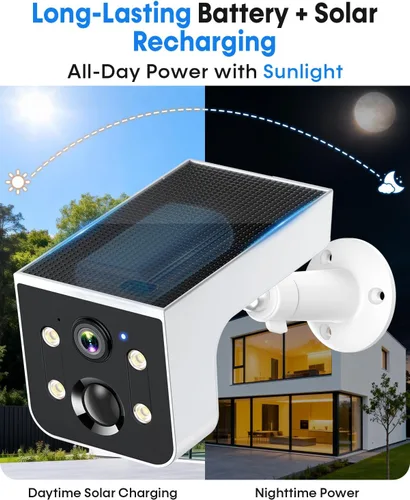 Miniatura 4 de Thybro Cámara de seguridad solar para exteriores 2K visión nocturna: cámara inalámbrica WiFi con detección de movimiento AI, conversación de 2 vías
