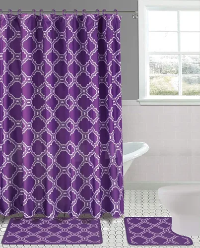 Miniatura 11 de Juego de 15 tapetes de baño para baño, cortina de ducha, diseño estampado de mariposa o peine de miel (color negro mariposa)