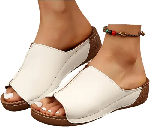 Miniatura 11 de Sandalias ortopédicas para mujer, plataforma elegante, sandalias ortopédicas cómodas con soporte de arco sin cordones, planas, suaves, modernas Rojo