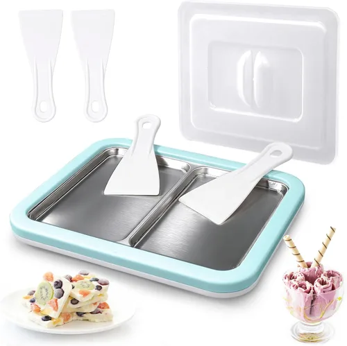 Miniatura 11 de Máquina para hacer helados enrollados, doble bandeja para hacer helados instantáneos, máquina de yogur congelado casero de grado alimenticio