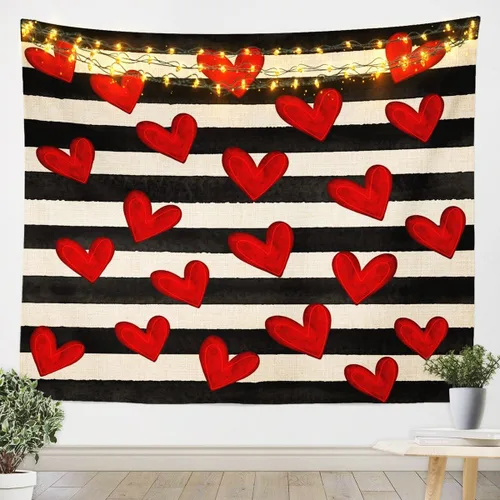 Miniatura 9 de Tapiz femenino de flores de rosas rojas, tapiz de pared para el día de San Valentín, decoración de habitación de niñas y mujeres, diseño de retazos