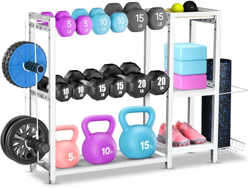 Miniatura 10 de FHXZH Soporte para mancuernas de 3 niveles, soporte de pesas ajustable para gimnasio en casa, soporte de peso resistente para mancuernas, pesas Negro