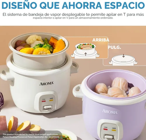 Miniatura 3 de AROMA® CoreCoat - Arrocera con cesta emergente para cocinar al vapor (4 tazas cocinadas, 2 tazas sin cocinar)