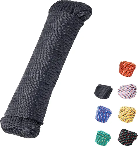 Miniatura 18 de Cuerda de polipropileno trenzada de diamante de 3/8 de pulgada y 100 pies, cuerdas marinas gruesas multiusos para barco para camping y asta de Verde