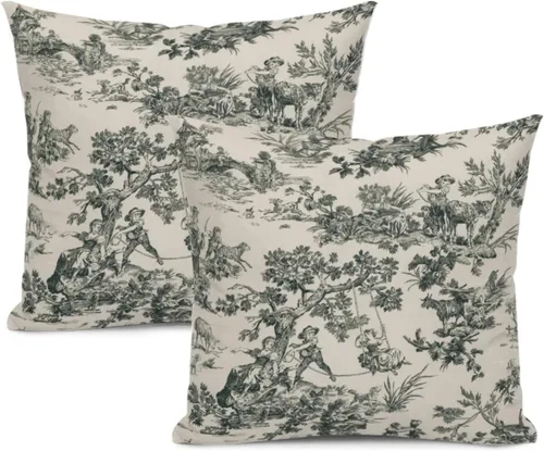 Miniatura 11 de Blue Toile - Juego de 2 fundas de almohada estilo rústico francés, fundas de almohada vintage de 18 x 18 pulgadas, para sofá, sala de estar
