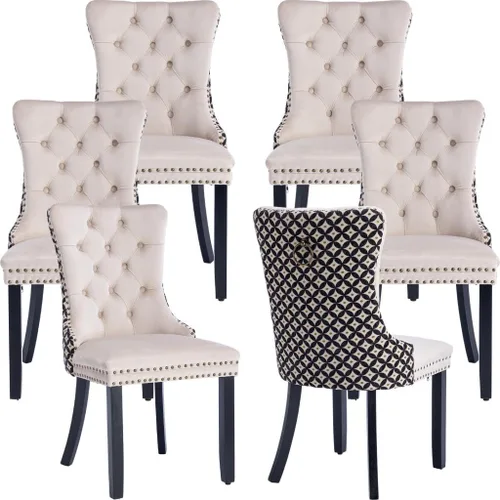 Miniatura 58 de Juego de 2 sillas de comedor modernas, sillas de comedor tapizadas acolchadas con patas de madera maciza, silla de cocina de tela de lino beige
