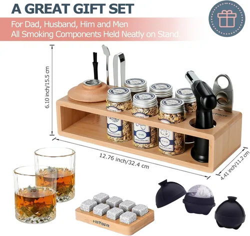 Miniatura 7 de HMYBAR® Kit de ahumador de whisky de 26 piezas con antorcha Kit de infusor de ahumador de cócteles Kit de ahumador de bebida estilo antiguo