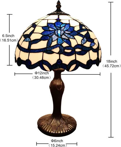 Miniatura 3 de Gracie - Lámpara de mesa estilo Tiffany (12.0 in), color azul/blanco, diseño de flores