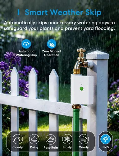 Miniatura 3 de meross Temporizador de agua WiFi para manguera de jardín, temporizador de manguera inteligente con entrada y salida de latón, válvula de rociador