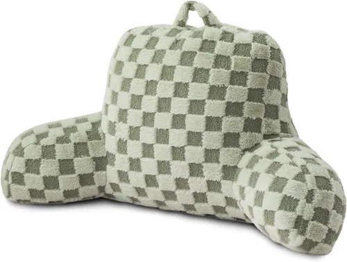 Miniatura 12 de A Nice Night Almohada de lectura de piel sintética, cuadrícula esponjosa a cuadros, almohada de cuña grande para adultos y niños, respaldo con Beige