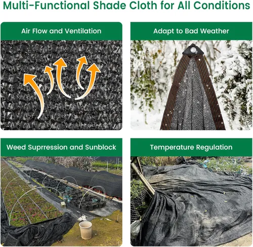 Miniatura 4 de 70 % de tela negra de 10 x 20 pies, protector solar para exteriores con ojales, malla duradera para sombreado, anticongelante para patio, jardín
