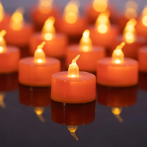 Miniatura 10 de LANKER Paquete de 24 velas de té negras – Luces LED sin llama amarillas cálidas parpadeantes – Velas falsas de larga duración a pilas – Decoración