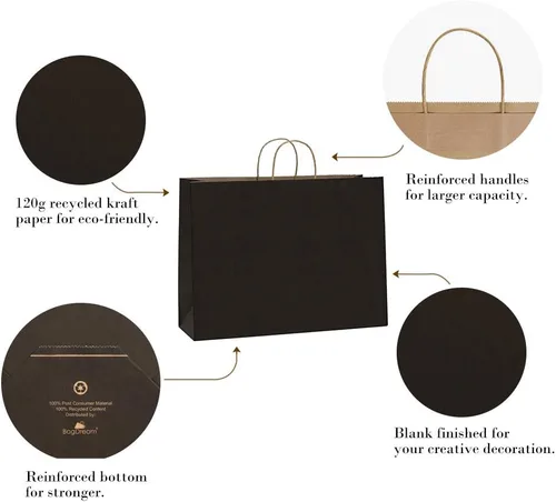 Miniatura 3 de Bolsas de papel cartón BagDream de 40x15x30cm, 100 unidades, con asas, bolsas de compra, para regalo, al por mayor, bolsas de papel grandes Negro