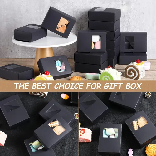 Miniatura 5 de Spakon 30 cajas de jabón de papel kraft negro con ventana, 3.5 x 2.6 x 1.2 pulgadas, se adapta a hasta 4 jabones hechos a mano, caja de regalo