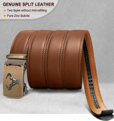 Miniatura 3 de BULLIANT Cinturón de los hombres, correa del trinquete de la marca de cuero genuino para el vestido de los hombres del regalo, tamaño modificado