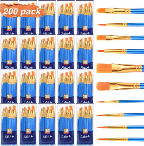 Juego de pinceles de pintura acrílica ESRICH, 20 paquetes / 200 piezas de pinceles de pelo de nylon, juego de pinceles de pintura adecuado para Azul