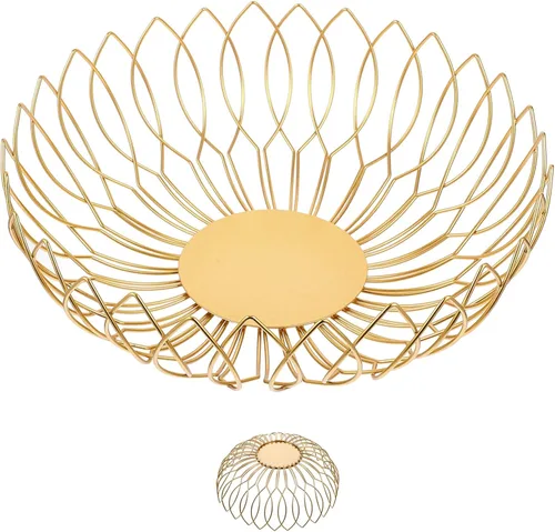 Miniatura 2 de Zerodeko Cesta de almacenamiento, cesta de almacenamiento de alambre de metal para frutas doradas, marco de metal decorativo, cuenco de frutas