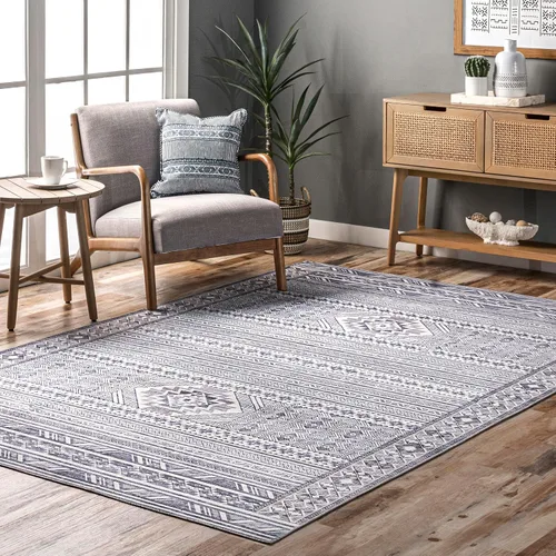 nuLOOM Alfombra de área lavable a máquina de 5 x 8 pies, resistente a las manchas con parte trasera antideslizante, perfil bajo para sala de estar,