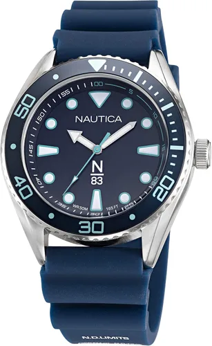 Nautica N83 NAPFWS219 N83 Finn World Reloj con correa de silicona en tono plateadoazulazul para hombre, Azul, Moderno