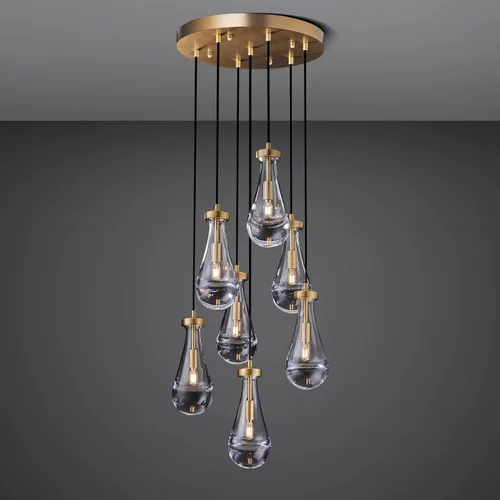 Miniatura 19 de Luces Colgantes Modernas de Gota de Lluvia, Luces Colgantes para Isla de Cocina, Lámpara de Comedor con Barra de Latón, Candelabro de Gota de Lluvia