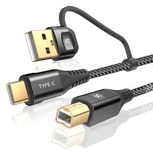Miniatura 10 de Cable de impresora USB-A/C a USB-B 2 en 1 [paquete de 2, 6.6 pies] USB C MIDI cable trenzado de nailon de alta velocidad para MacBook Pro/Air, Negro