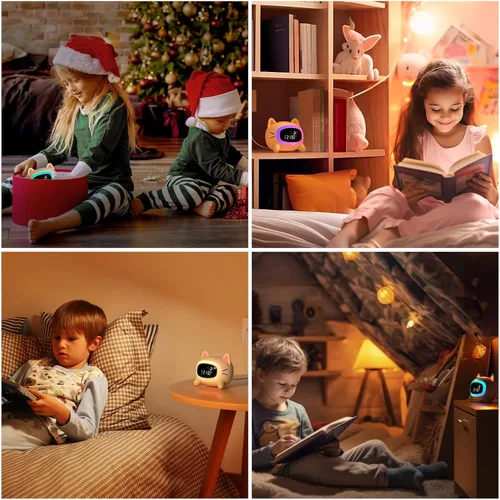 Miniatura 7 de ANALOI Reloj despertador para niños, reloj despertador Ok to Wake para niños, reloj de luz nocturna para dormitorio, reloj despertador para gatos