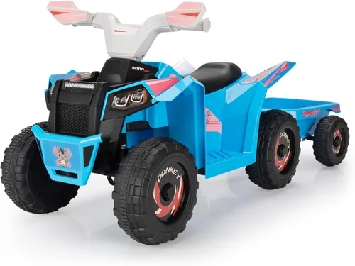 Vehículo eléctrico cuatrimoto para niños con función adelante y atrás, tractor de 6V con remolque trasero, vehículo de 4 ruedas para niños de 1.5 a
